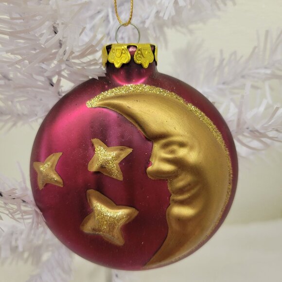Source Unknown Other - Vintage Two-Sided Celestial Moon Face and Stars Christmas Ornament